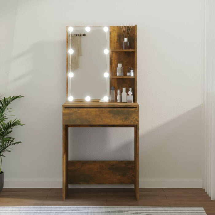 Kaptafel Met Led-Verlichting 60X40X140 Cm Gerookt Eikenkleur