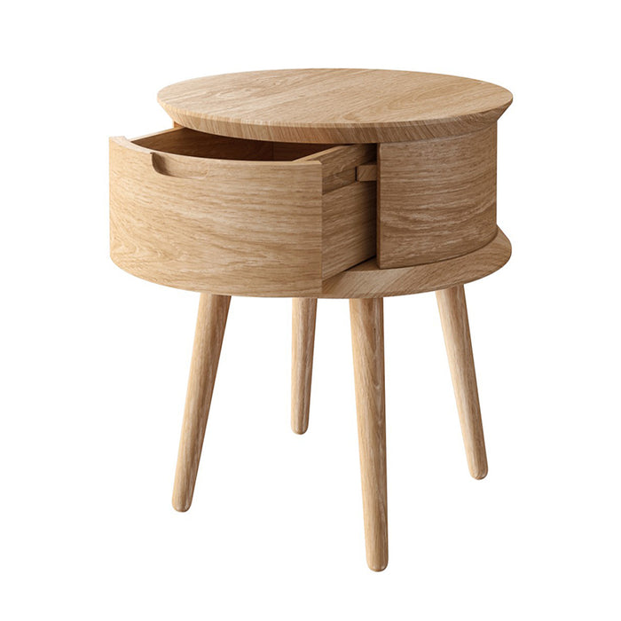 Rond nachtkastje met 1 lade – gebogen design (Ø45 x 50 cm)