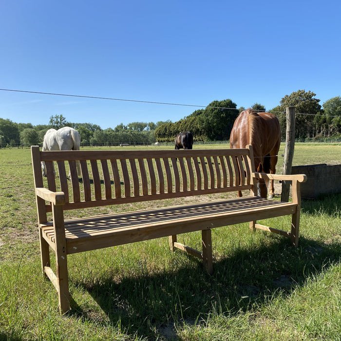 Gartenbank aus Teakholz, 3 Beine (210 x 91 cm), Dordogne – 5 cm Beinstärke
