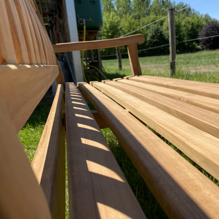 Gartenbank aus Teakholz, 3 Beine (210 x 91 cm), Dordogne – 5 cm Beinstärke