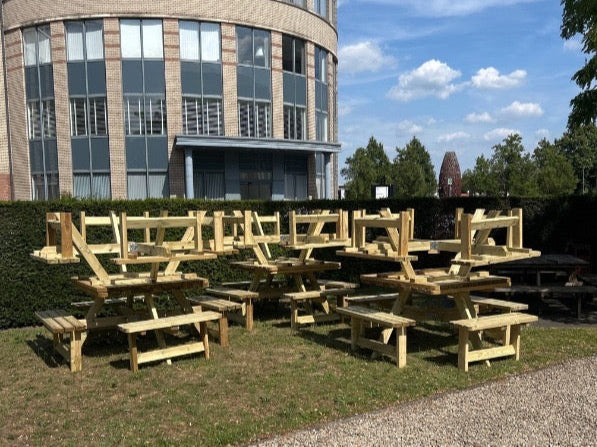 6 PACK - Picknicktafel vierkant 200 cm x 200 cm KING ® / 4cm dikte