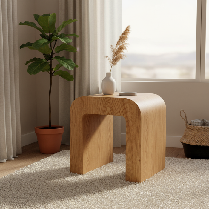 Table d'appoint moderne en bois courbé – 40 × 30 × 45 cm