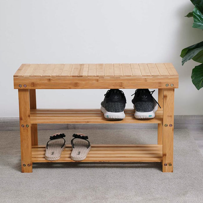 Bamboe Schoenenrek Bank – 3 Lagen, Duurzaam & Multifunctioneel (70 x 27,9 x 45 cm)