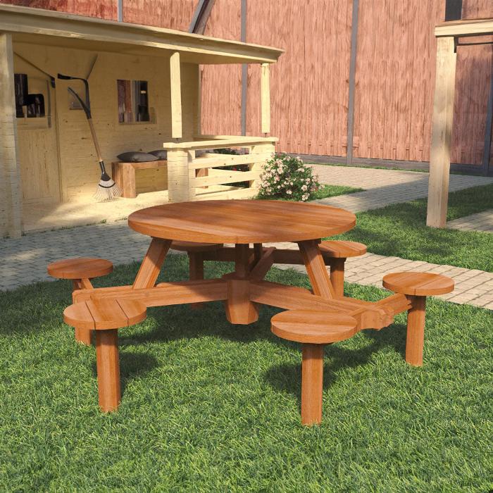 Table de pique-nique ronde en bois dur Rondo (230 x 77 cm) - Pour 6 personnes