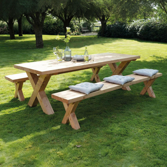 Ensemble de jardin Douglas Xavi 245 cm (1 table, 2 bancs) - deuxième choix