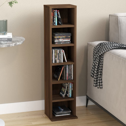Cd-Kast 21X20X88 Cm Bewerkt Hout Gerookt Eikenkleurig
