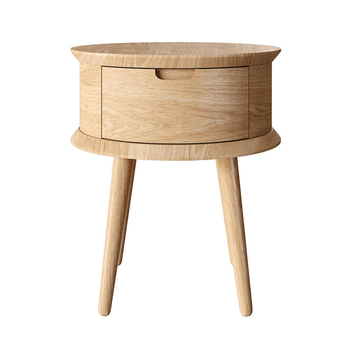 Rond nachtkastje met 1 lade – gebogen design (Ø45 x 50 cm)
