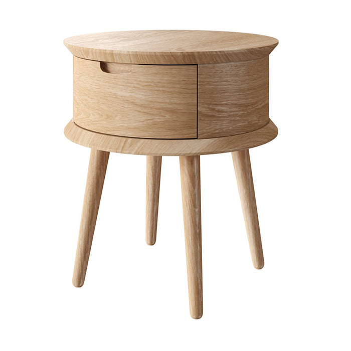 Rond nachtkastje met 1 lade – gebogen design (Ø45 x 50 cm)