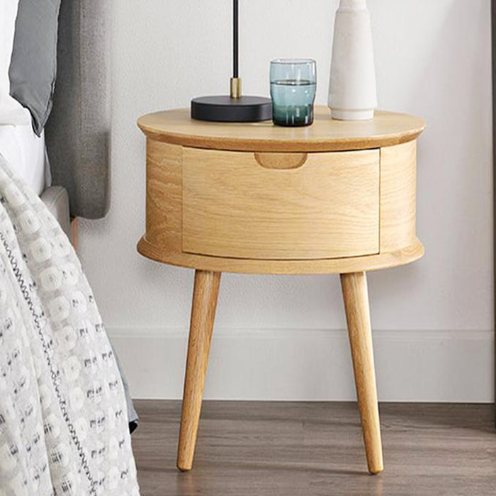Rond nachtkastje met 1 lade – gebogen design (Ø45 x 50 cm)
