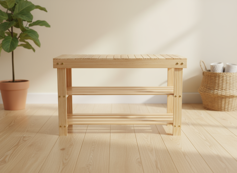 Bamboe Schoenenrek Bank – 3 Lagen, Duurzaam & Multifunctioneel (70 x 27,9 x 45 cm)
