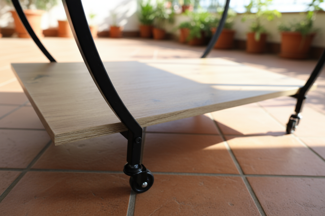 Chariot de bar avec casier à vin – 2 niveaux, bois et métal, sur roulettes – aspect chêne rustique – KING®