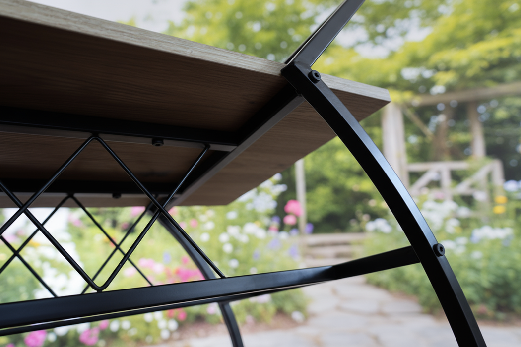 Chariot de bar avec casier à vin – 2 niveaux, bois et métal, sur roulettes – aspect chêne rustique – KING®