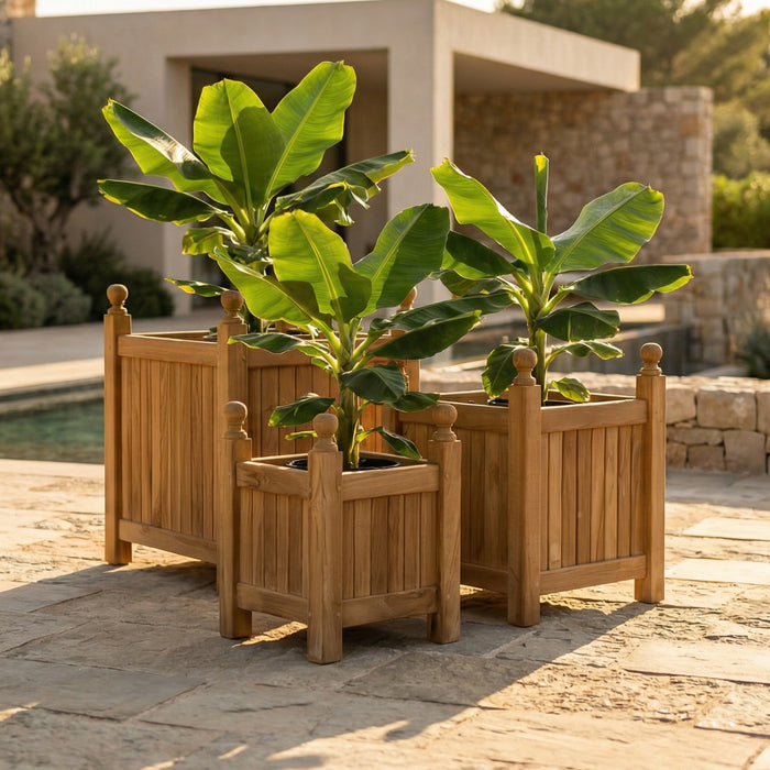 Tekora teak bloembakken set square – 3-delige plantenbakken in massief teak