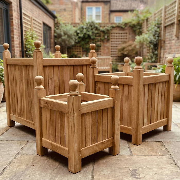 Tekora teak bloembakken set square – 3-delige plantenbakken in massief teak