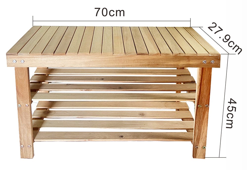 Bamboe Schoenenrek Bank – 3 Lagen, Duurzaam & Multifunctioneel (70 x 27,9 x 45 cm)
