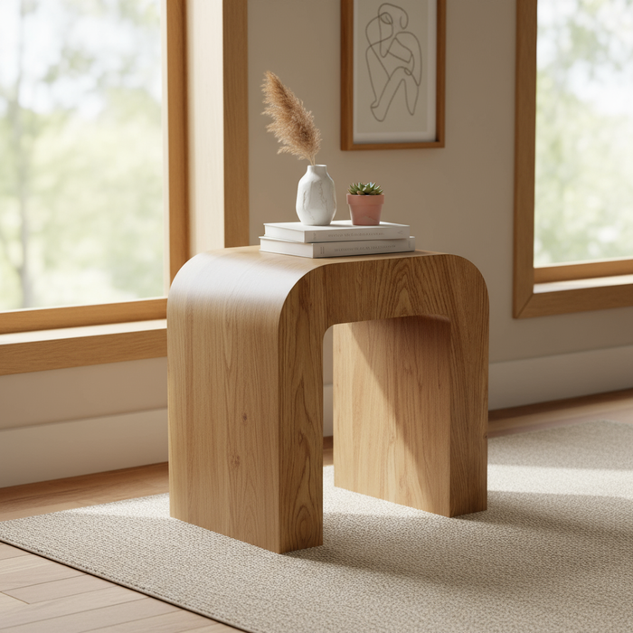 Table d'appoint moderne en bois courbé – 40 × 30 × 45 cm
