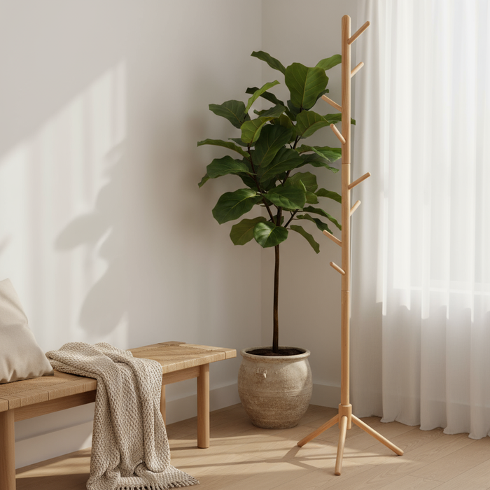 Beukenhouten kapstok met driepoot – minimalistisch design 37 × 37 × 170 cm