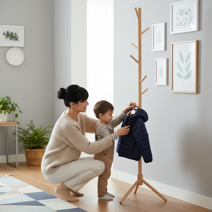 Beukenhouten kapstok met driepoot – minimalistisch design 37 × 37 × 170 cm