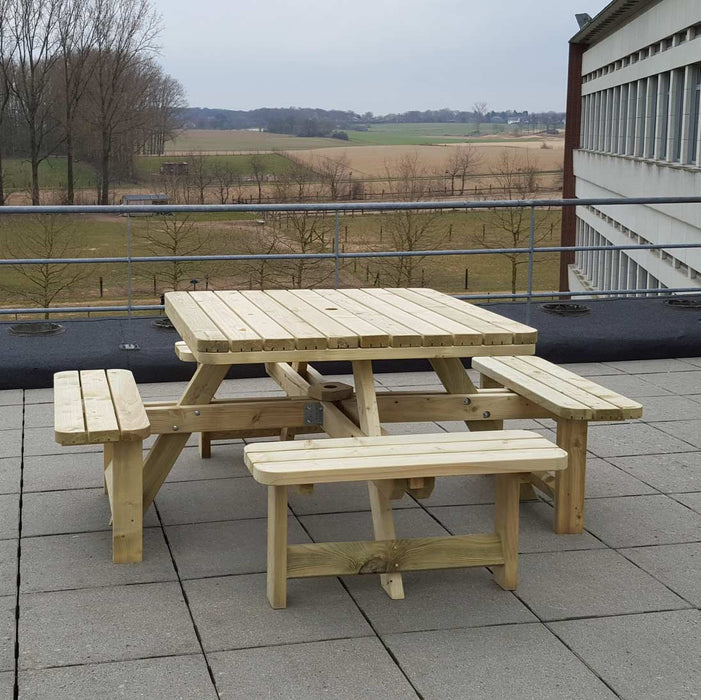 Table de pique-nique carrée XXL KING ® – 4 cm d’épaisseur (200 x 200 cm) – deuxième choix