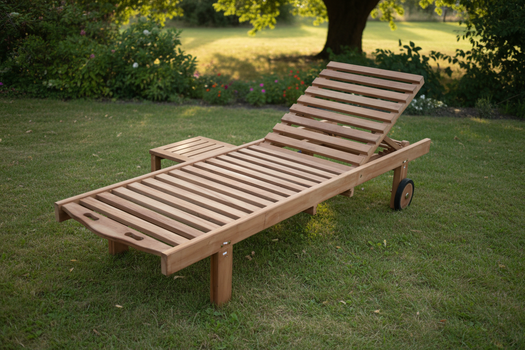 Teak ligzetel met wielen – verstelbaar in 6 standen voor ultiem comfort