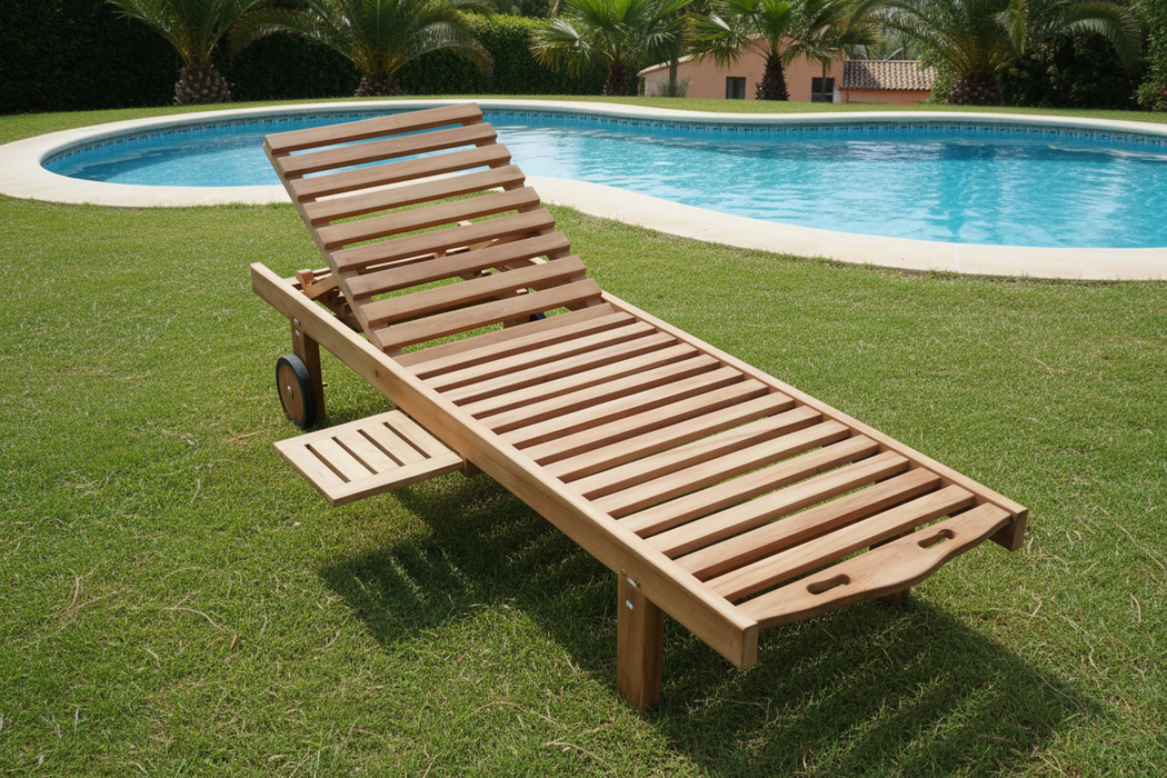 Teak ligzetel met wielen – verstelbaar in 6 standen voor ultiem comfort