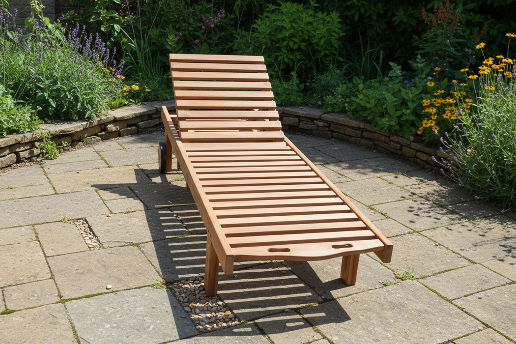 Teak ligzetel met wielen – verstelbaar in 6 standen voor ultiem comfort