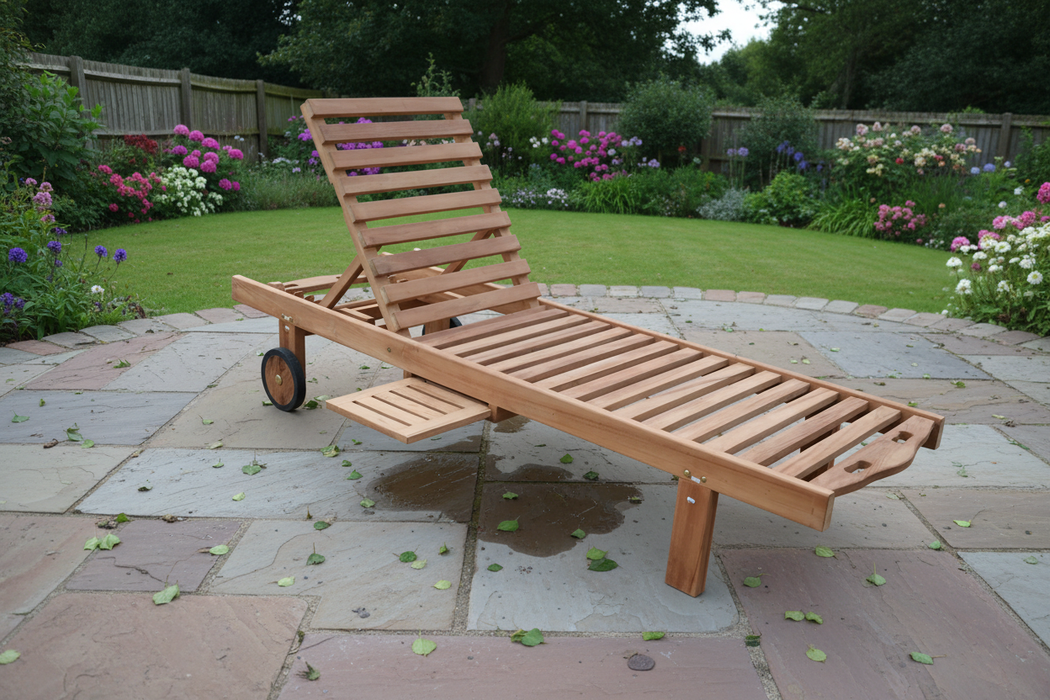 Teak ligzetel met wielen – verstelbaar in 6 standen voor ultiem comfort