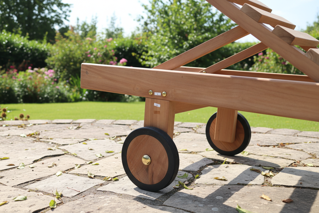 Teak ligzetel met wielen – verstelbaar in 6 standen voor ultiem comfort