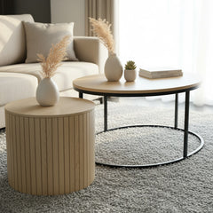 Ronde nesting salontafel set – 2-delig met metalen frame (Ø60 x 39 cm)