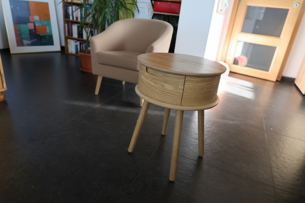 Table de chevet ronde avec 1 tiroir – design incurvé (Ø45 x 50 cm)