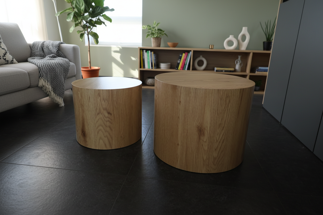 Ensemble de 2 tables basses rondes en bois