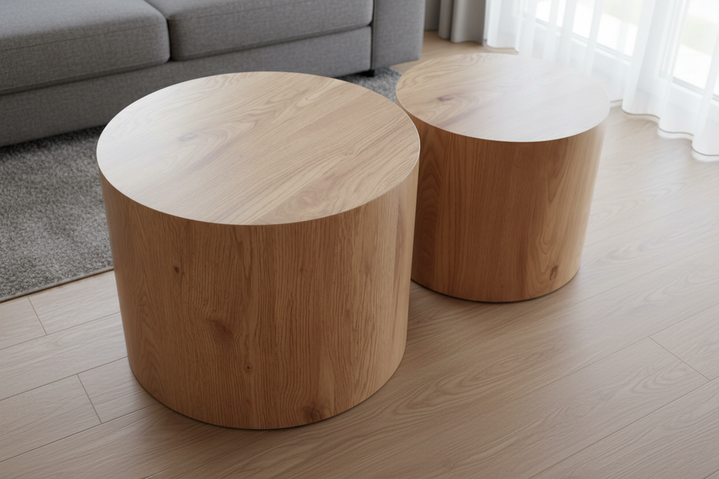 Ensemble de 2 tables basses rondes en bois