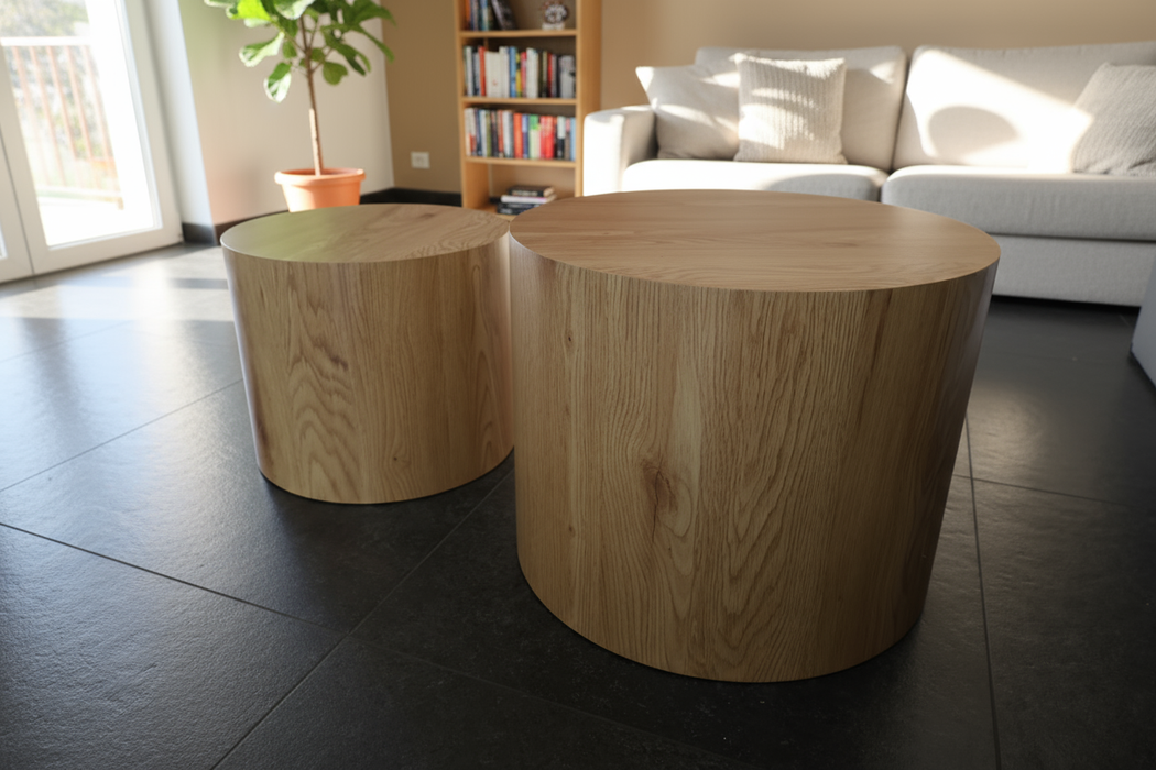 Ensemble de 2 tables basses rondes en bois