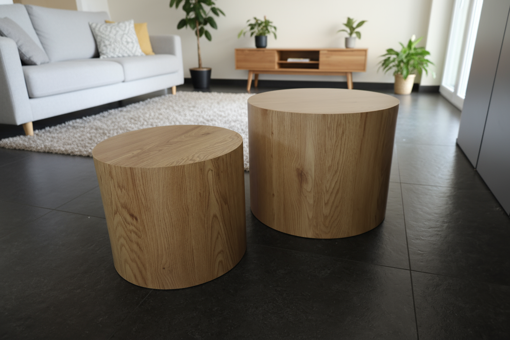 Ensemble de 2 tables basses rondes en bois