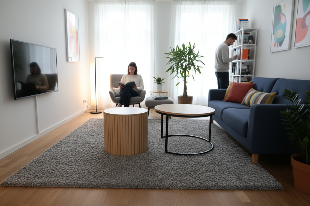 Rundes Couchtisch-Set zum Ineinanderstecken – 2-teilig mit Metallrahmen (Ø60 x 40 cm)