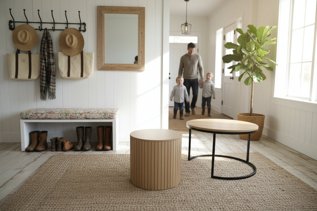 Rundes Couchtisch-Set zum Ineinanderstecken – 2-teilig mit Metallrahmen (Ø60 x 40 cm)