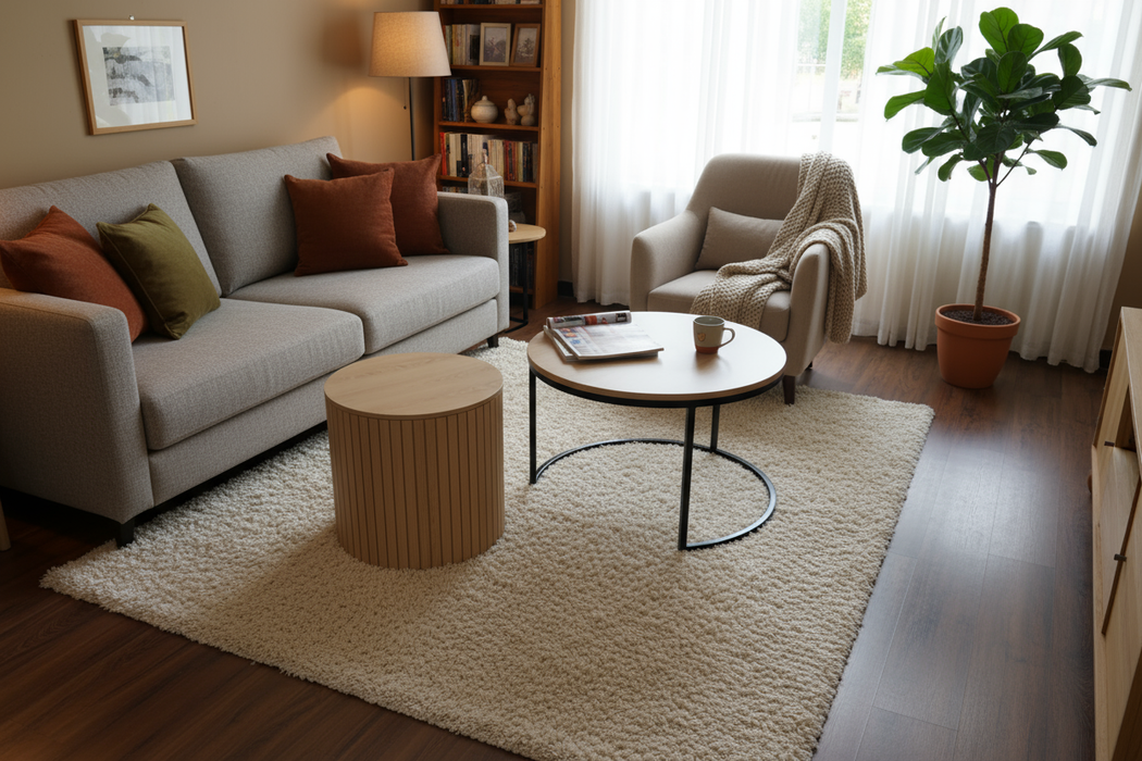 Rundes Couchtisch-Set zum Ineinanderstecken – 2-teilig mit Metallrahmen (Ø60 x 40 cm)