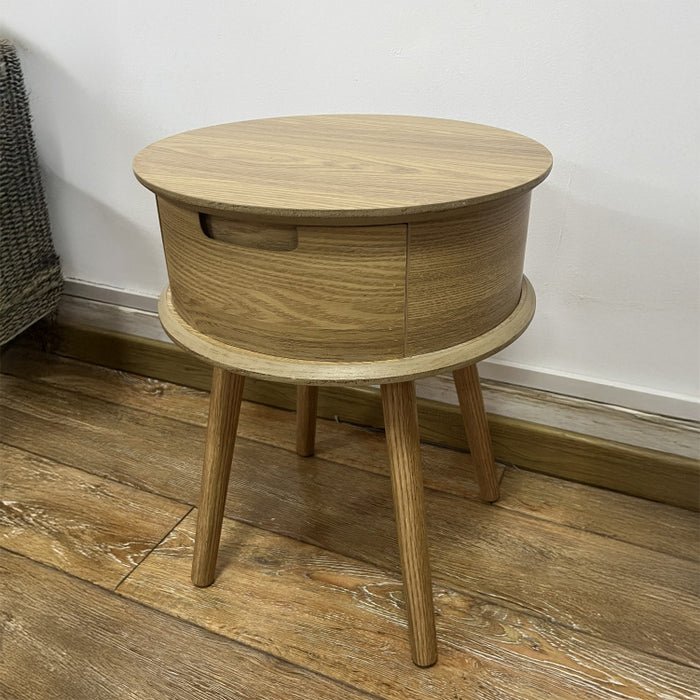 Runder Nachttisch mit 1 Schublade – geschwungenes Design (Ø45 x 50 cm)