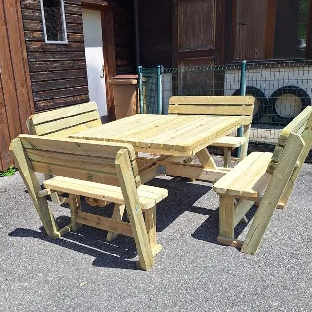 Vierkante picknicktafel XXL met 4 rugleuningen (265 × 265 cm) – foto 6